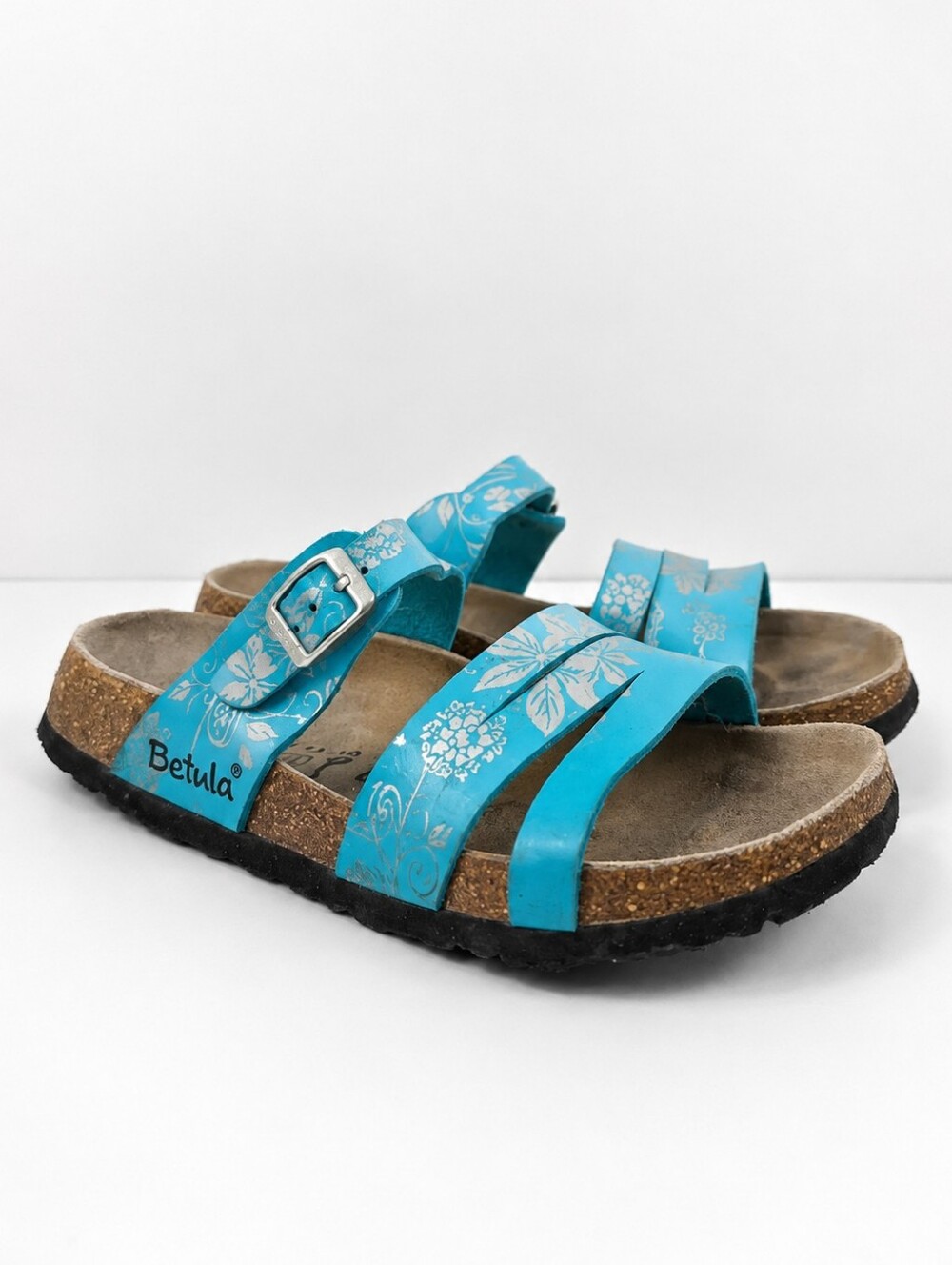 Betula by Birkenstock Turquoise Flowered‎ Women's Sandals Size 6